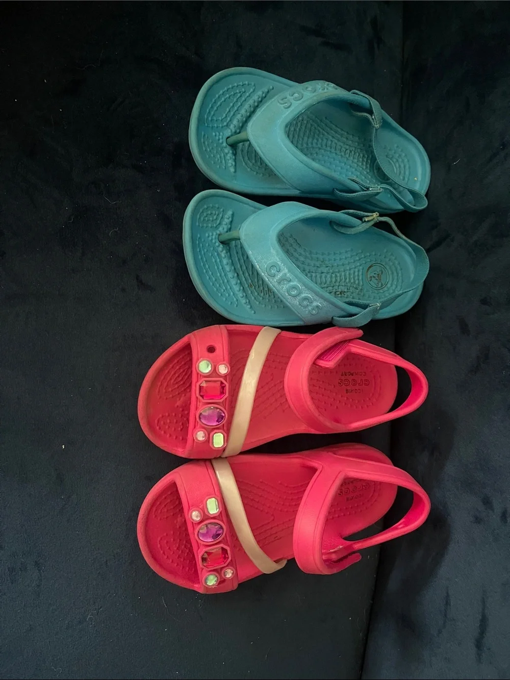 Bundle! CROCS Kids Teal Flip Sandals & Pink Gem-Accent Sandals